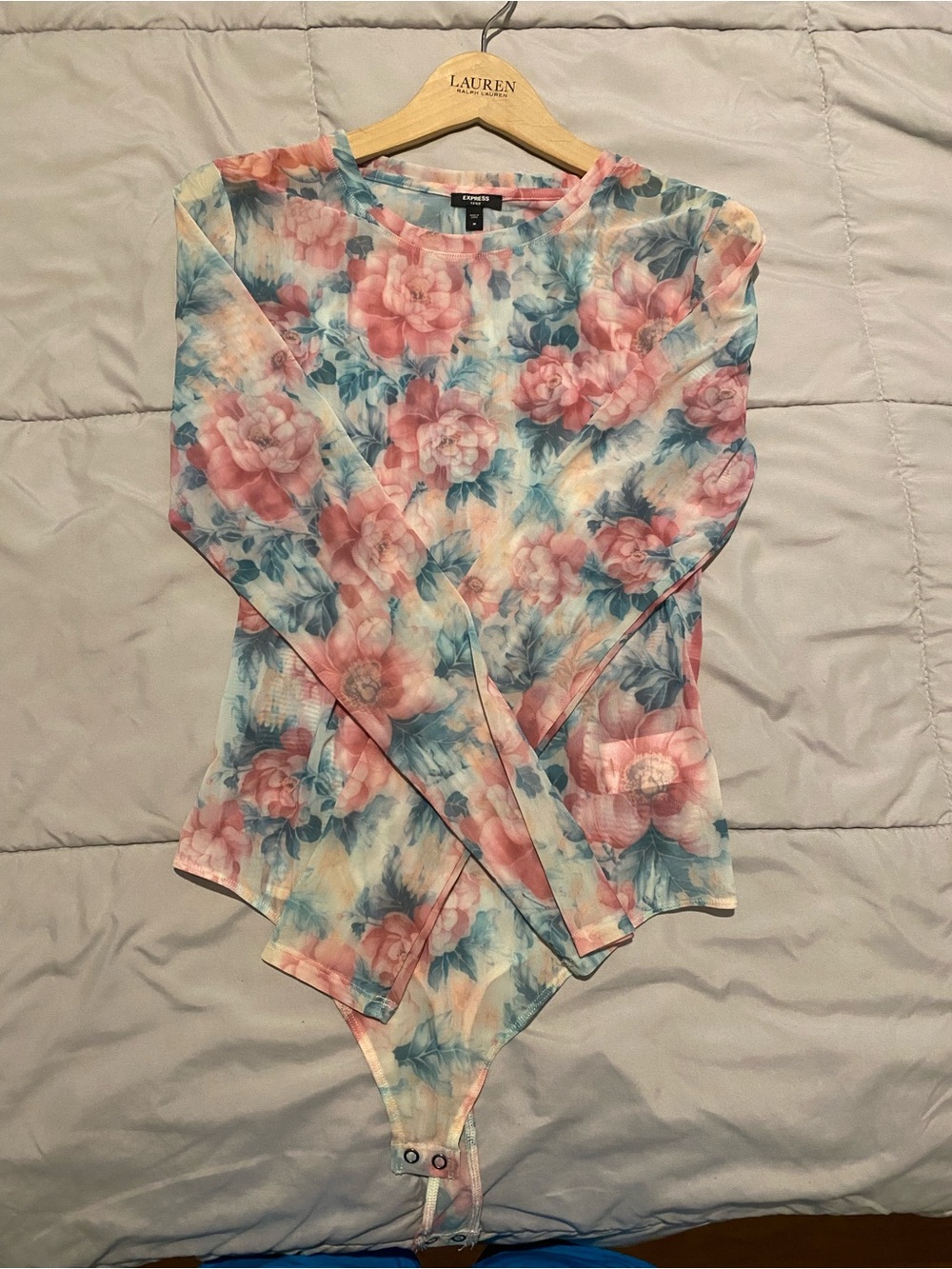 Express Floral Long-Sleeve Bodysuit - Pink, Blue & Cream